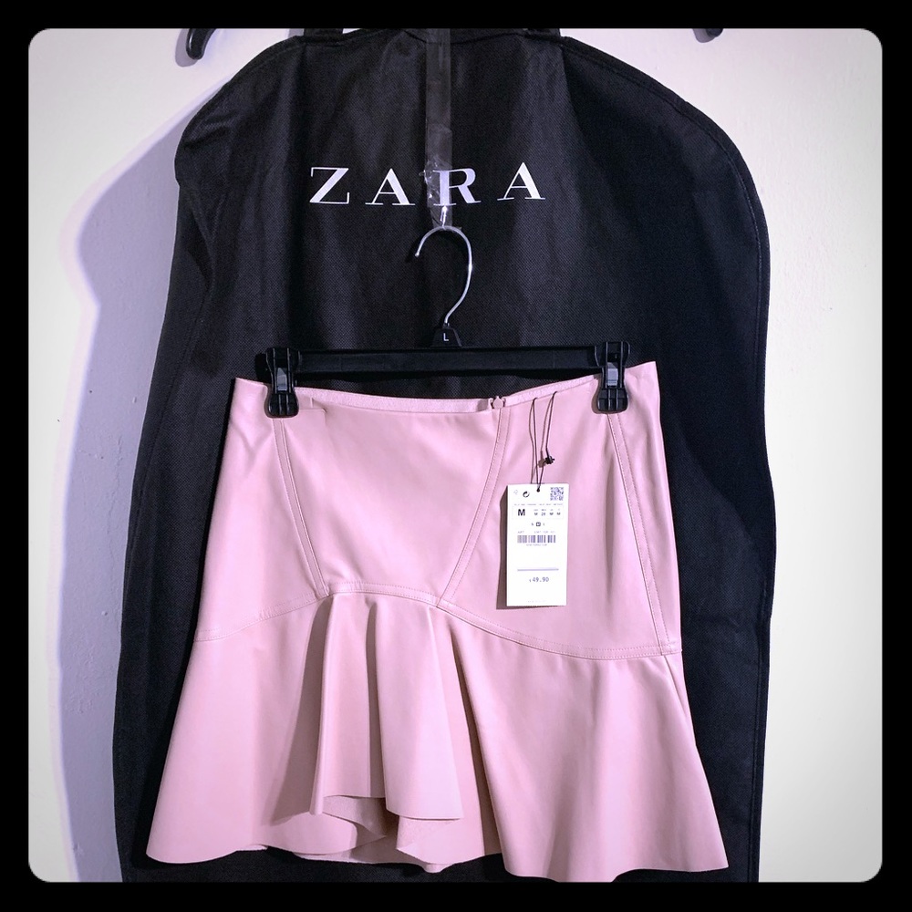 Zara Pink Faux Leather, Mini Skirt